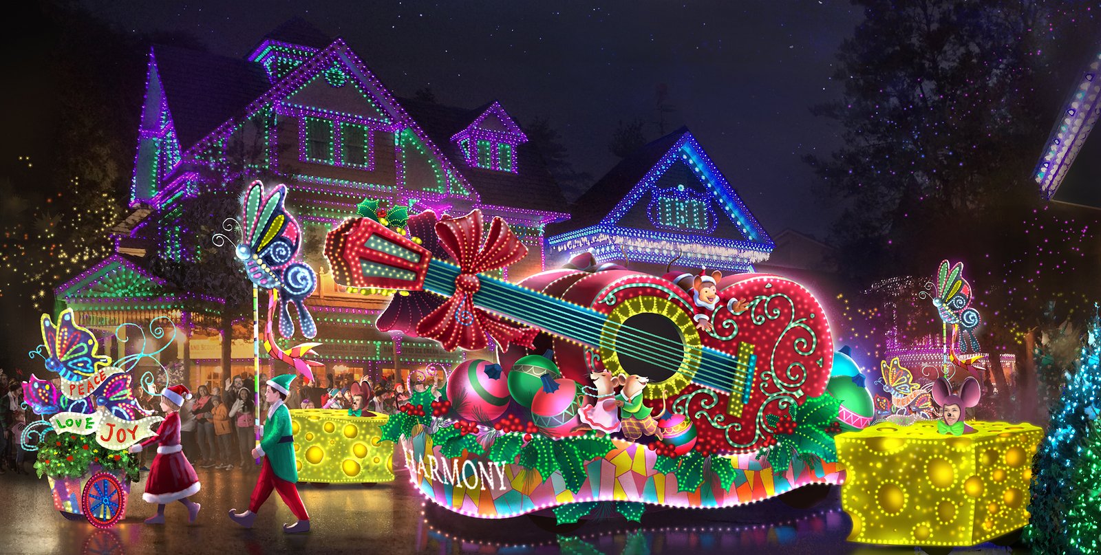 Dollywood's Parade of Many Colors parade art illustration by Brian Cho Studio.