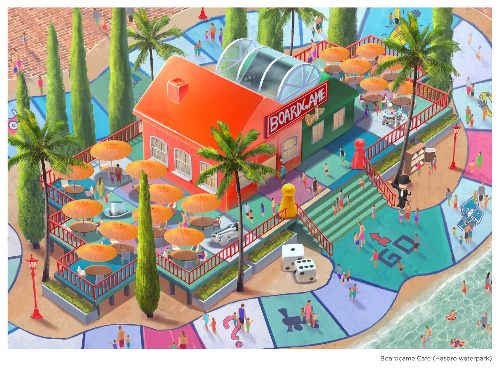 Boardgame Cafe design and concept art by Brian Cho Studio.